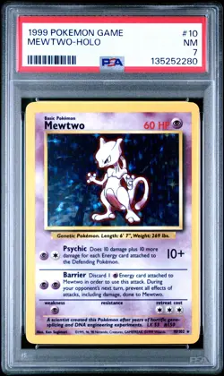 1999 POKEMON BASE SET UNLIMITED #10 MEWTWO-HOLO PSA 7 - Image 1