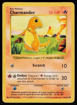 Charmander 46/102 Common Base Set Shadowless Pokemon 1st Edition MP - Image 1