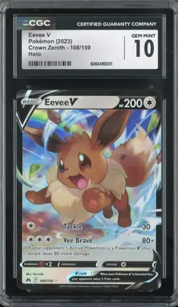 EEVEE V 108/159 POKEMON CROWN ZENITH HOLO CGC 10 GEM MINT - Image 1