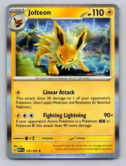 Jolteon 135/165 Rare 151 Pokemon Holo NM - Image 1