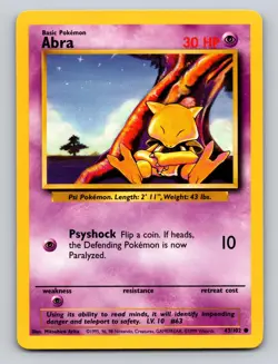 Abra 43/102 Common Base Set Unlimited Pokemon NM - Image 1