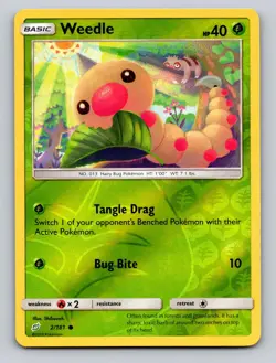Weedle (Slakoth Cameo) 2/181 Common Team Up Pokemon Reverse Holo NM - Image 1