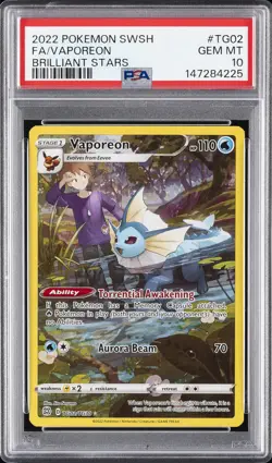 2022 POKEMON SWORD & SHIELD BRILLIANT STARS #TG02 FULL ART/VAPOREON PSA 10 - Image 1