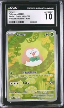 Pokemon Rowlet 090/088 Perfect Order IR Illustration Rare CGC 10 GEM MINT - Image 1
