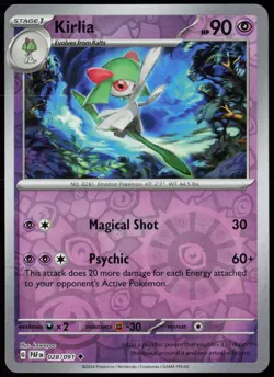 Kirlia 028/091 Uncommon Paldean Fates Pokemon Card Reverse Holo Near Mint - Image 1