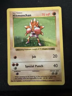 Pokemon TCG Hitmonchan Holo Rare Shadowless Base Set 7/102 WOTC Damaged - Image 1
