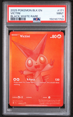 2025 POKEMON BLK EN-BLACK BOLT BLACK WHITE RARE #171 VICTINI PSA 9 MINT - Image 1