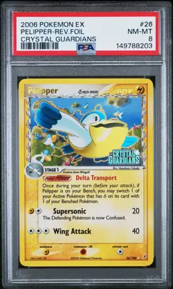 2006 POKEMON EX CRYSTAL GUARDIANS #26 PELIPPER-REVERSE FOIL PSA 8 - Image 1