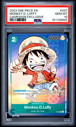 PSA 10 - Monkey D. Luffy #P-037 Promo One Piece Campaign Exclusive English 2023 - Image 1