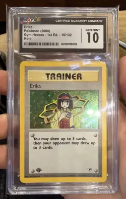 CGC 10 Pokemon TCG 2000 Erika 16/132 Gym Heroes 1st Edition Holo *Clean* - Image 1