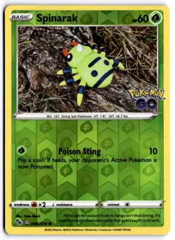 Spinarak (Peelable Ditto) 006/078 Pokemon GO Common Reverse Holo NM - Image 1
