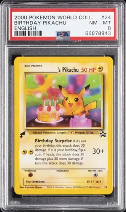 2000 POKEMON PIKACHU WORLD COLLECTION ENGLISH #24 BIRTHDAY PIKACHU PSA 8 - Image 1