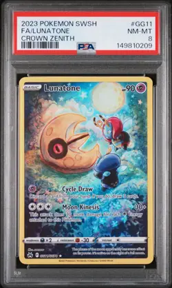 2023 POKEMON SWORD & SHIELD CROWN ZENITH #GG11 FULL ART/LUNATONE PSA 8 - Image 1