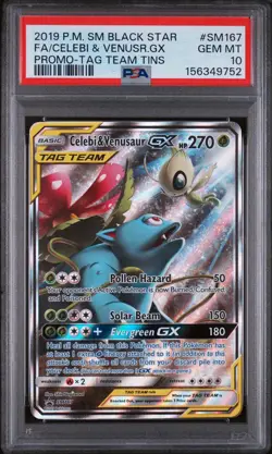 PSA 10 Celebi & Venusaur GX SM167 Full Art Promo - Tag Team Tins Pokemon - Image 1