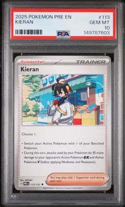 2025 POKEMON PRE EN-PRISMATIC EVOLUTIONS #113 KIERAN PSA 10 - Image 1