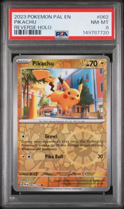2023 POKEMON PAL EN-PALDEA EVOLVED REVERSE HOLO #062 PIKACHU PSA 8 - Image 1