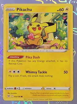 Pikachu 052/196 SWSH11: Lost Origins Regular Pokemon Card NM - Image 1