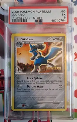 Lucario Prerelease STAFF Pokemon Platinum 53/127 PSA 5 OC Pokemon Card 2009 - Image 1