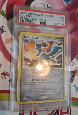 Lucario Prerelease STAFF Pokemon Platinum 53/127 PSA 5 OC Pokemon Card 2009 - Image 2