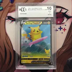 2021 Pokemon Celebrations Surfing Pikachu V #008 BCCG 10 Mint - Image 1