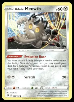 Galarian Meowth Rebel Clash 126/192 Common Pokemon Near Mint - Image 1