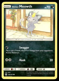 Alolan Meowth Cosmic Eclipse 128/236 Common Pokemon Near Mint - Image 1