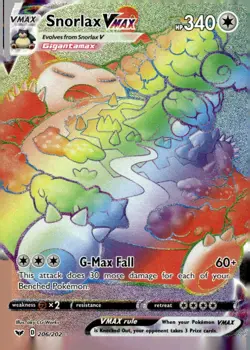 Pokemon TCG SWSH01: Sword & Shield Base Set #206/202 Snorlax VMAX (Secret) - Image 1