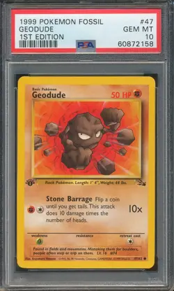 PSA 10 1999 Pokemon Fossil GEODUDE 1st Edition #47 Fossil GEM MINT - Image 1