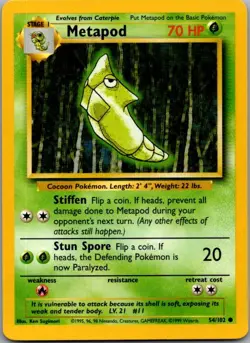 Metapod 54/102 Common Base Set Unlimited Pokemon Near Mint - Image 2