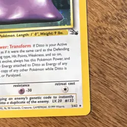 Wizards of the Coast Pokemon TCG Ditto Holo Rare Fossil 3/62 EN 50HP 1999 - Image 3