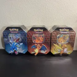 Pokemon Hidden Fates GX Tins Art Set of 3 Full Sealed Charizard Raichu Gyarados - Image 1