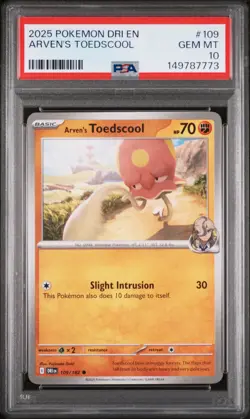2025 POKEMON DRI EN-DESTINED RIVALS #109 ARVEN'S TOEDSCOOL PSA 10 - Image 1