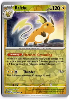 Pokemon TCG Raichu 026/165 SV: Scarlet & Violet 151 Rare Reverse Holo NM - Image 1