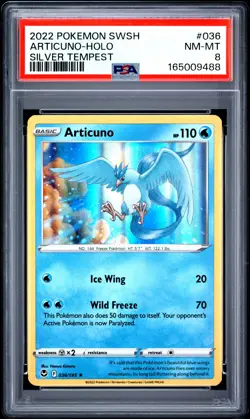 2022 POKEMON SWORD & SHIELD SILVER TEMPEST #036 ARTICUNO-HOLO PSA 8 - Image 1