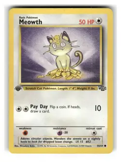 Meowth 56/64 Common Jungle Pokemon 1st Edition Moderately Played - Image 1
