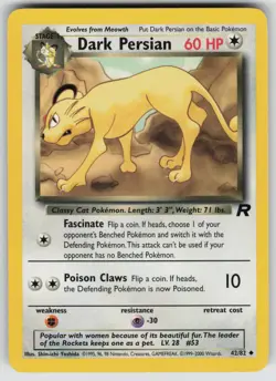 Dark Persian 42/82 Uncommon Team Rocket Pokemon Unlimited Lightly Played - Image 1