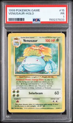 1999 POKEMON BASE SET UNLIMITED #15 VENUSAUR-HOLO PSA 1 - Image 1