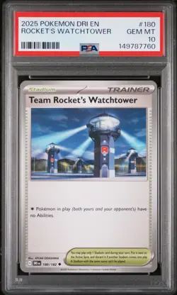 2025 POKEMON DRI EN-DESTINED RIVALS #180 TEAM ROCKET'S WATCHTOWER PSA 10 - Image 1