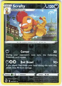 Scrafty 042/073 Rare Champion's Path Pokemon Reverse Holo Lightly Played - Image 1