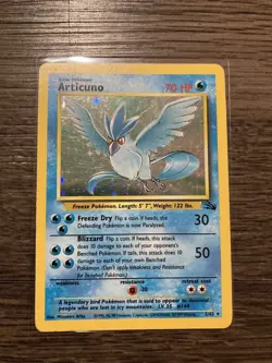 1999 Pokemon Articuno Fossil Holo Unlimited Rare Card 2/62 LP Condition Vintage - Image 1