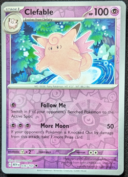 Clefable 36/165 Reverse Holo Scarlet & Violet 151 - Pokemon TCG - Mint - Image 1