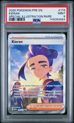 Pokemon TCG SV: Prismatic Evolutions Kieran 174/131 SIR Holo PSA 9 EN 2025 - Image 1