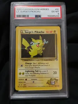 Pokemon TCG Lt. Surge's Pikachu Gym Heroes Psa 6 - Image 1