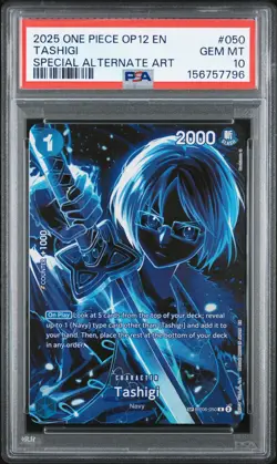 2025 ONE PIECE OP12-LEGACY OF THE MASTER SPECIAL ALTERNATE ART TASHIGI PSA 10 - Image 1