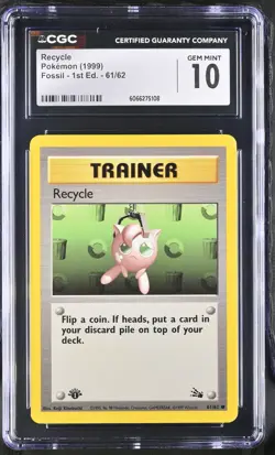 CGC 10 GEM MINT Recycle 1999 Fossil 1st Edition 61/62 Pokemon Card - Image 1