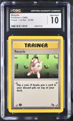 CGC 10 GEM MINT Recycle 1999 Fossil 1st Edition 61/62 Pokemon Card - Image 1