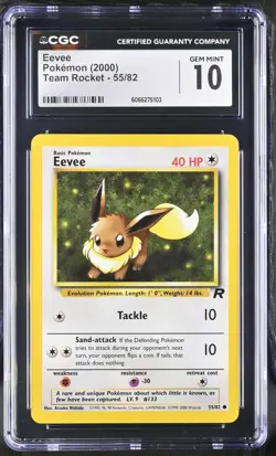 CGC 10 GEM MINT Eevee 2000 Team Rocket 55/82 Pokemon Card - Image 1