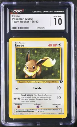 CGC 10 GEM MINT Eevee 2000 Team Rocket 55/82 Pokemon Card - Image 1