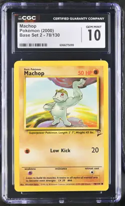CGC 10 GEM MINT Machop 2000 Base Set 2 78/130 Pokemon Card - Image 1