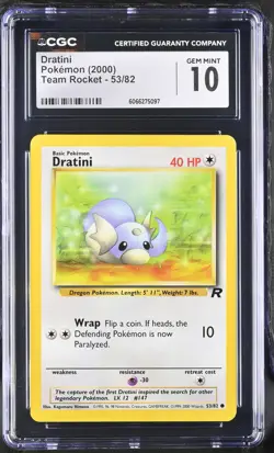 CGC 10 GEM MINT Dratini 2000 Team Rocket 53/82 Pokemon Card - Image 1